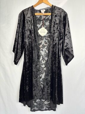Knox Rose Black Velvet Lace Kimono Duster